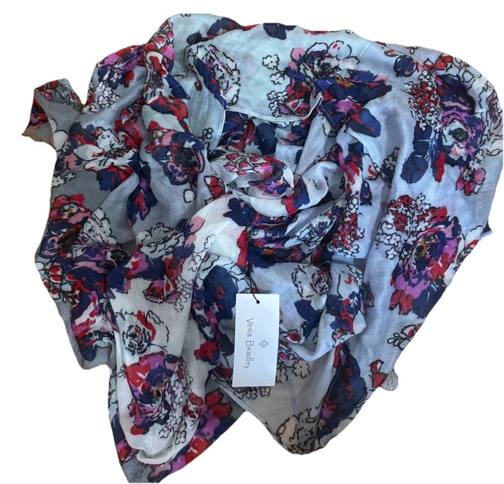 NWT VERA BRADLEY Woman’s Floral Soft Fringe Neck Head Wrap Scarf Size 72X26